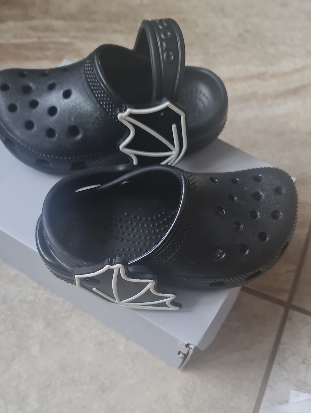 Kids Black Clog Sandals with Bat Wing Charm